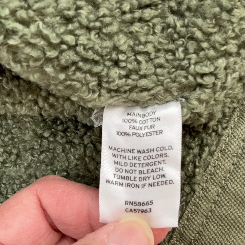 BP Wildfang Olive Green Faux Sherpa Collar Lined Button Front Jacket Chore NEW - Picture 6 of 14